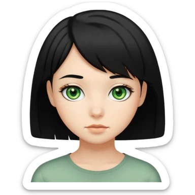 teenage girl with green eyes and black hair, short bob hairstyle sticker
