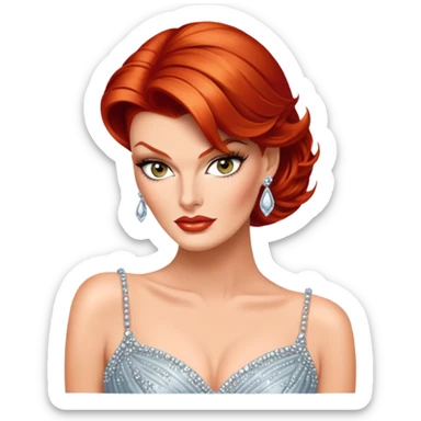 Red haired Linda Evangelista in evening gown sticker