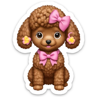 Brown toy poodle with pink bow sticker