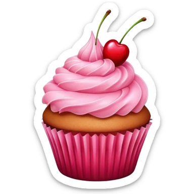 cupcake with pink icing and a cherry on top sticker