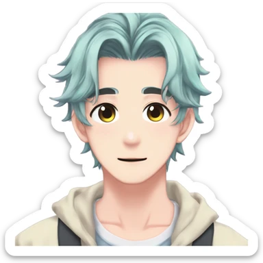Gorgeous romantic hot attractive anime style modern anime shojo guy with pretty ponytail hair and colorful eyes and blushing face aesthetic trending style  pastelcore cottagecore kawaiicore sticker