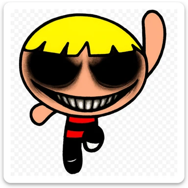 Make the eyes much darker and more menacing, and exaggerate the sinister grin for a truly scary, unsettling look. Add subtle shadowing around the eyes and mouth for extra intensity. Keep the picture quality and style exactly the same. No other changes. sticker