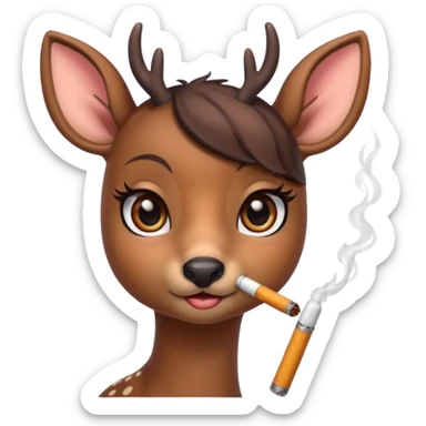 Cute female deer with cigarette with a bow bigger eyes bigger eyeliner and eyelash dont make it look human sticker