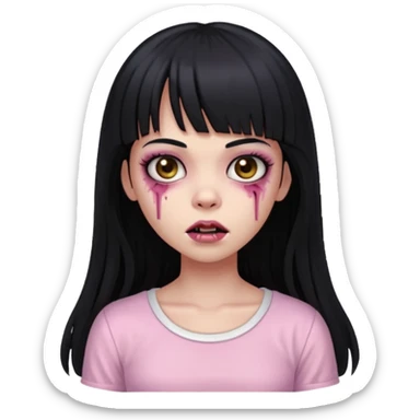 light-skinned Black zombie girl with long black hair and bangs, wearing a light pink blouse sticker