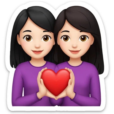 2 girls that have a heart one hair black the other brown  ( brown abd black) sticker