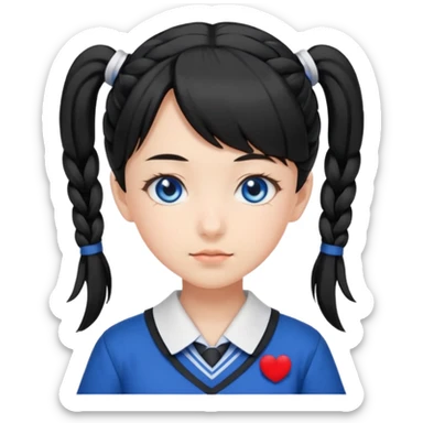 japanese schoolgirl with black twintails and blue eyes sticker