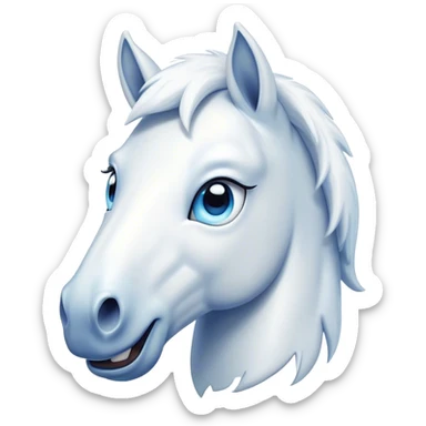 Cinematic Comical White Horse Portrait Emoji, Head tilted dramatically with an exaggeratedly amused expression, featuring a striking white fur with a glossy finish and wide, expressive blue eyes filled with playful disbelief, Simplified yet hilariously expressive features, highly detailed, glowing with a slightly sassy glow, high shine, dramatic yet playful, stylized with an air of cheeky mischief, bright and endearing, soft glowing outline, capturing the essence of a spirited and over-the-top horse, so meme-worthy it feels like it could side-eye its way into internet fame instantly! sticker