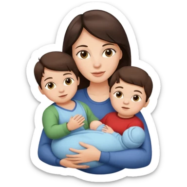 Beautiful Brunette Mother holding a baby and two sons, realistic  sticker