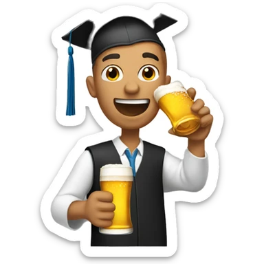 Tan man graduating chugging a beer sticker