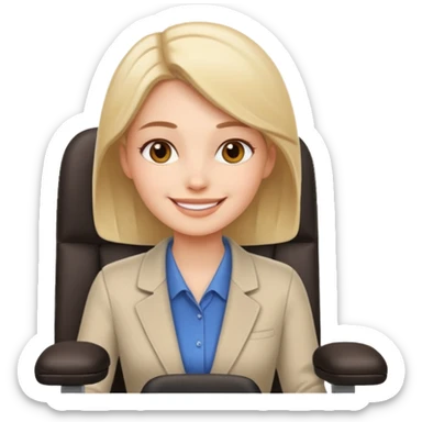 Feeling relaxed and happy at office for woman with a smile on face and with a calm attitude , aligned in a working chair sticker