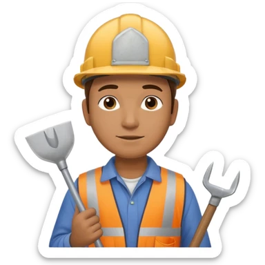 a construction worker holding a farmer's spade towards his shoulder sticker
