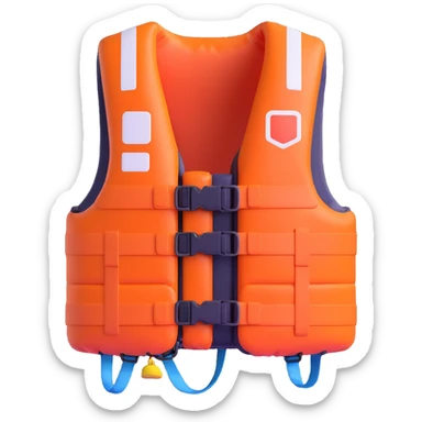 A life jacket in a dynamic 3D cartoon style on a white background, 3D rendering, high resolution, bright colors, with a perspective composition, high saturation, prominent details, a floating effect, and a lively atmosphere. sticker