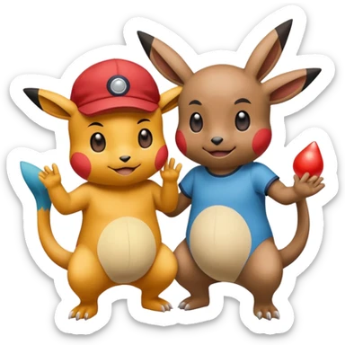 2 friendly pokemans one helping the other get up  sticker