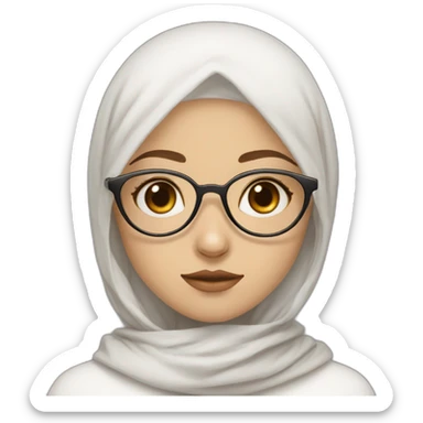 Hijab white fair skin girl brown eyes wearing round circular metal glasses, no make up, small lips,big cheeks, almond eyes, triangle nose sticker