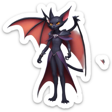  Anthro Kawaii Edgy Cool Vampiric Demonic Beautiful Noivern-Nargacuga-Litten with big Bat Ears and wearing a cape full body sticker