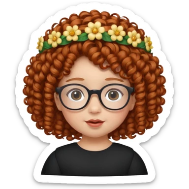 baby with big flower tiara dark ginger curly hair and glassess sticker