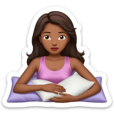 sleeping beauty african american woman with dark brown hair with a silk pillow, she is wearing a white tank top with big boobs sticker