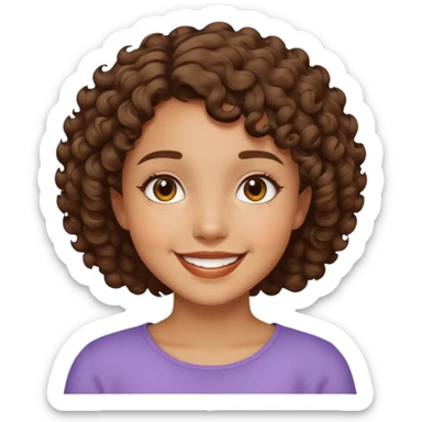 Girl showing happiness, medium skin tone, short curly hair sticker