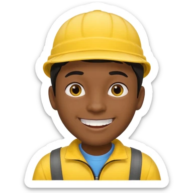 A man with dark skin tone, wearing a bright yellow cap, short black hair mostly covered by the cap, large brown eyes, and a wide smile showing his teeth. sticker