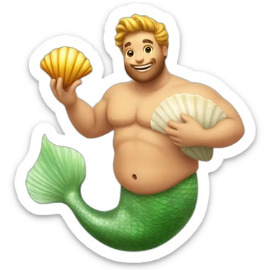 merman with winky face holding seashell sticker