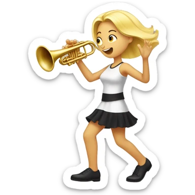 Blonde girl barefoot, black pedicures and marching in place while playing trumpet  sticker