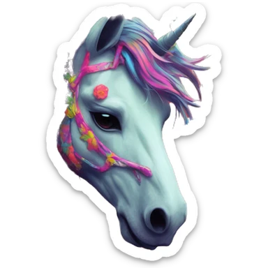 Graffiti Trippy patchwork Zombie Pegasus unicorn psychedelic flowers floral groovy art neon rave raving sticker