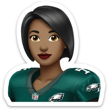 female dark hair red lips wearing Philadelphia Eagles jersey sticker