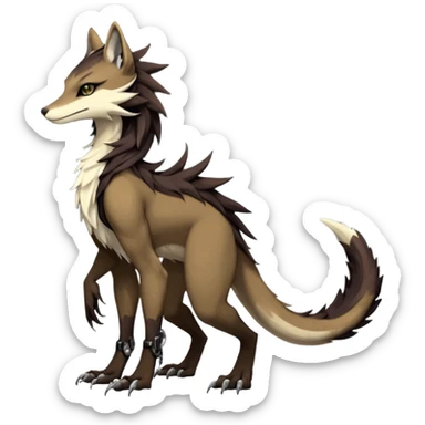 Brown and beige badass elegant wild beautiful natural badass futuristic epic exotic anthro modern furry cyborg-sergal-vernid-creature, full body, dark-brown-black-gradient pretty hair, with a long tufted tail, aesthetic, art by LiLaiRa, art by art by Falvie sticker