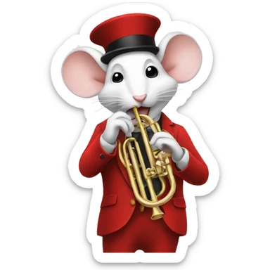 white mouse in a red suit playing the trumpet  sticker