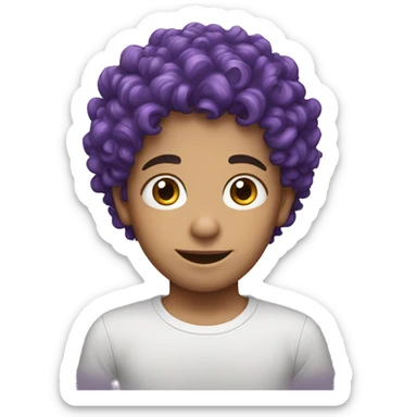 European, purple curly hair, boy, child, earring. sticker