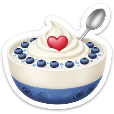 White yoghurt in a bowl with blueberries and hearts sticker
