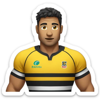 Hombre juntando rugby con remera negra y amarilla a rayas  sticker