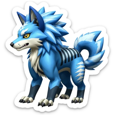 Shiny furry cool Zeraora-WereGarurumon-Obstagoon-fusion sticker