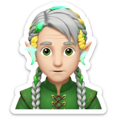 braid silver hair man elf, green cloth sticker