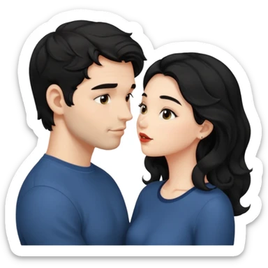 a handsome man with black short wavy hair, no beard, clean face tries to kiss a cute woman who has long~~ black hair sticker