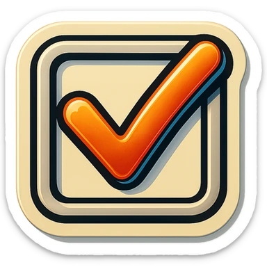 checkbox with a check mark, retro sticker style, rounded corners, black outline, no solid fill, light shadow, transparent background sticker