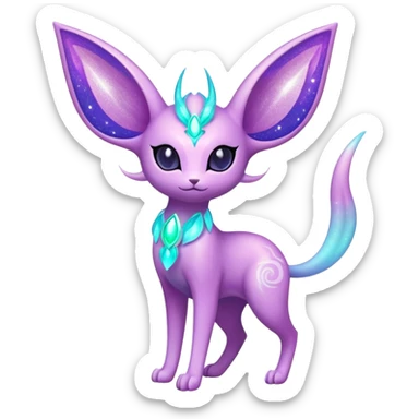Shiny Exotic Tropical Colorful Neon-colored Glittery Ethereal Sparkly Espeon-Amaura-Aurorus-Fakémon-hybrid-creature (full body)  sticker