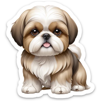 Cinematic Noble Shih Tzu Portrait Emoji, Poised and elegant, with a luxurious, flowing fur in refined muted tones, delicate features and wise, gentle eyes, simplified yet meticulously detailed, glowing with a soft, regal radiance, high shine, exuding quiet dignity and timeless charm, soft glowing outline, capturing the essence of a noble Shih Tzu that epitomizes refined poise! sticker