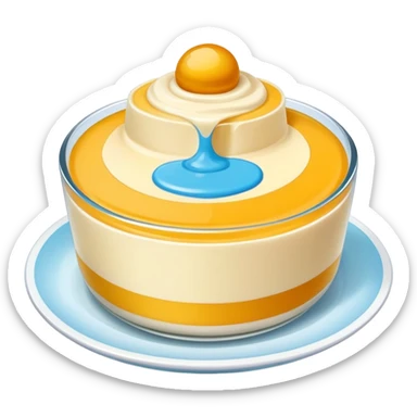 Guangdong Double Skin Milk pudding with smooth layers, simplified emoji style with bold outlines and bright colors, cartoon style famous Cantonese dessert sticker