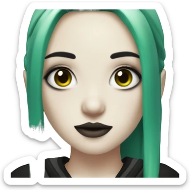 Pale gothic girl with green and black multicolored hair and facial piercings  sticker