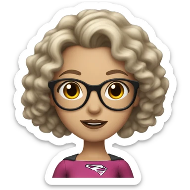 white girl with long curly hair and glasses in supergirl outfit sticker