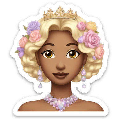 Gorgeous pastel Lady in a sparkly shiny dress with tiara and necklace and flowers aesthetical and trending  sticker