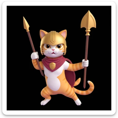 spartan cat jumping with a spear, looking excited and playful sticker