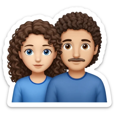 make a couple with the boy taller then the girl and the boy is mexican with brown eyes and brown hair slightly wavy/curly and some front hairs gray and then girl with blue eyes with brown long curly hair and she is white  sticker