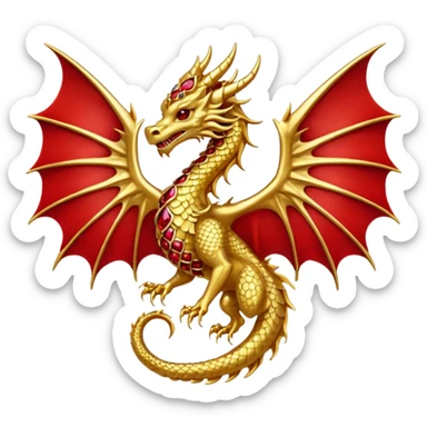 Golden Dragon with wings crest/brosch in a circle with red gems sticker