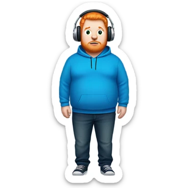 Fat ginger man with blue hoodie who’s VERY FAT and who plays games with headphones sticker