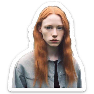 White fair skin, straight hair in a wolf haircut, ginger coloured hair, grundge aesthetic, beautiful face, British, stylist, aesthetic sticker
