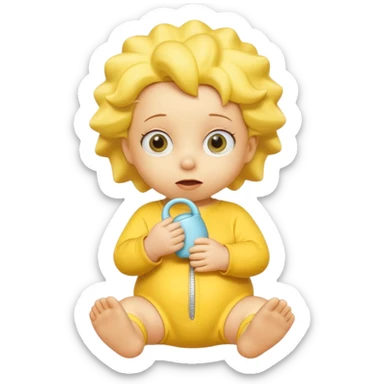 A 3D cartoon baby character entirely yellow, yellow skin, styled like Maggie Simpson, with pacifier, yellow onesie, big eyes, smooth shading, Memoji-style rendering, consistent with other yellow Simpsons characters. sticker
