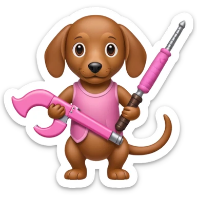 Weiner dog with pink Monkey first weapons sticker
