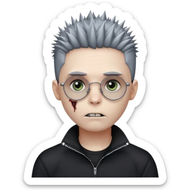 zombie boy with spiky emo hair and black quarter zip shirt and round  and glasses  sticker
